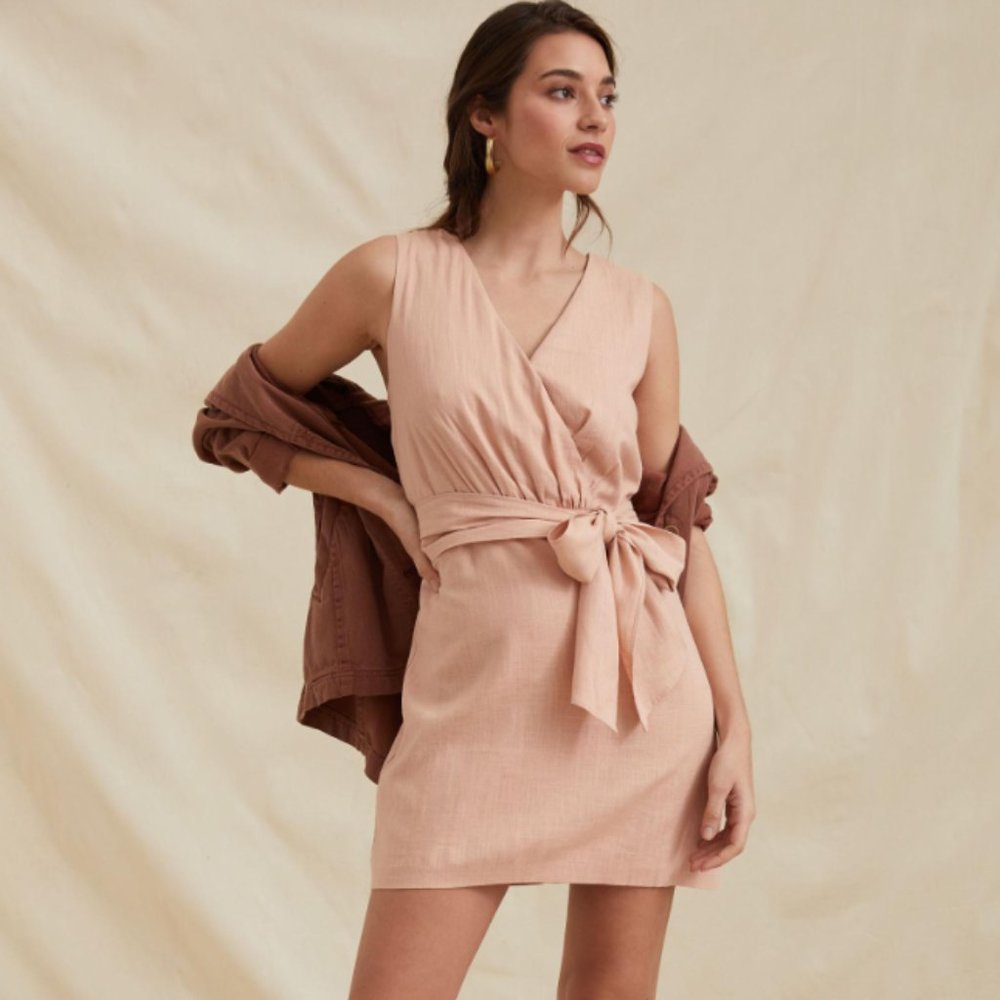 Anthropologie Sunday in Brooklyn linen wrap mini dress
